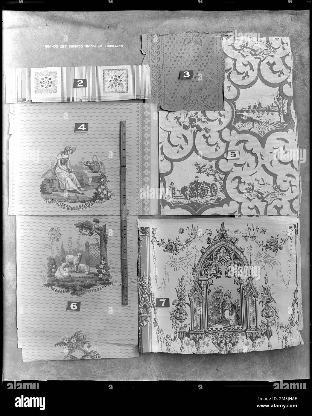 Objets, papier peint, divers dessins, de la maison Samuel Fowler, Danversport, 166 High Street , Fonds d'écran, Fowler, Samuel, 1776-1859. Collection de négatifs sur plaque de verre de Frank cousins Banque D'Images