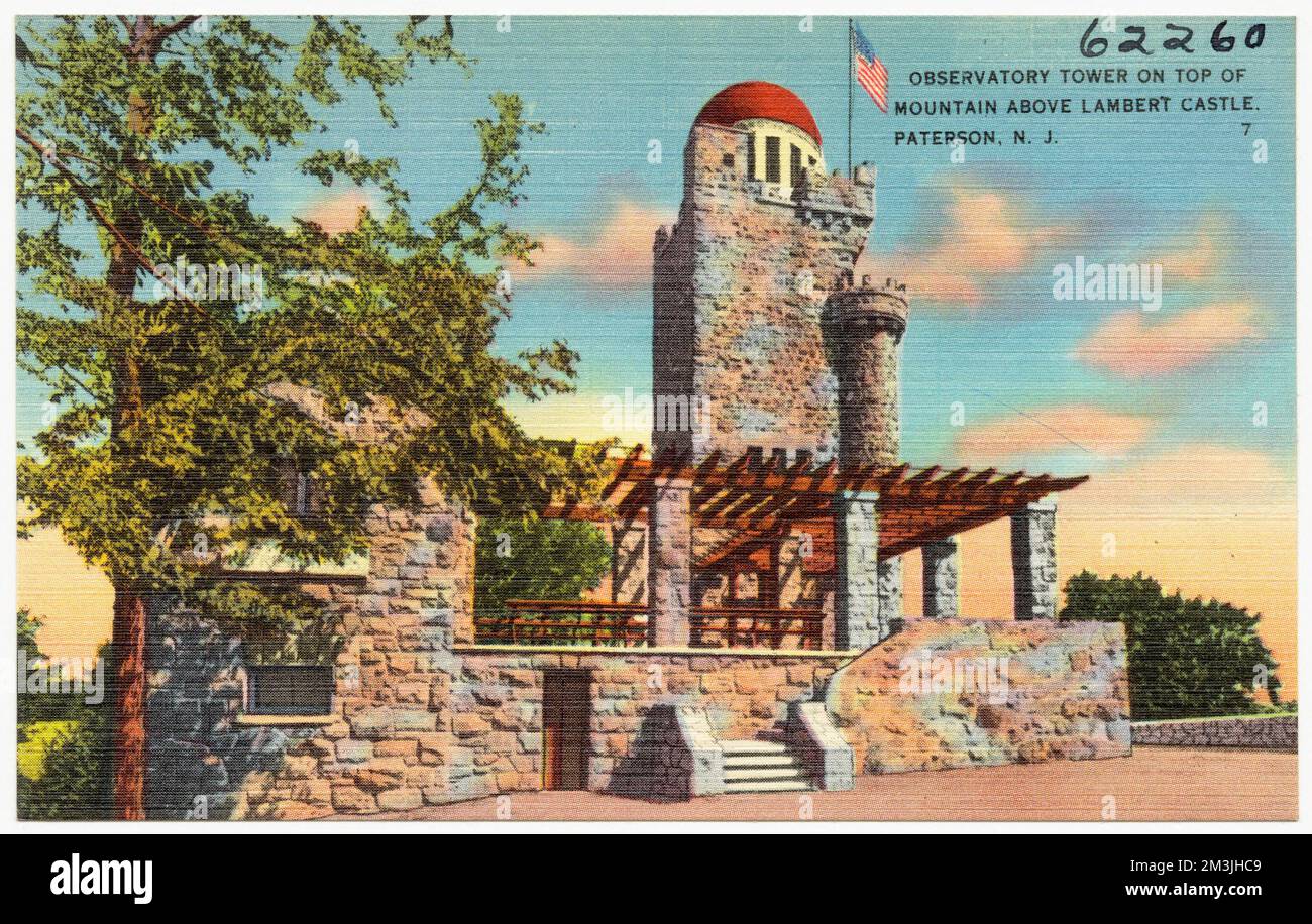 Observatoire Tower au sommet de la montagne au-dessus du château de Lambert, Paterson, N. J. , Tichnor Brothers Collection, cartes postales des États-Unis Banque D'Images