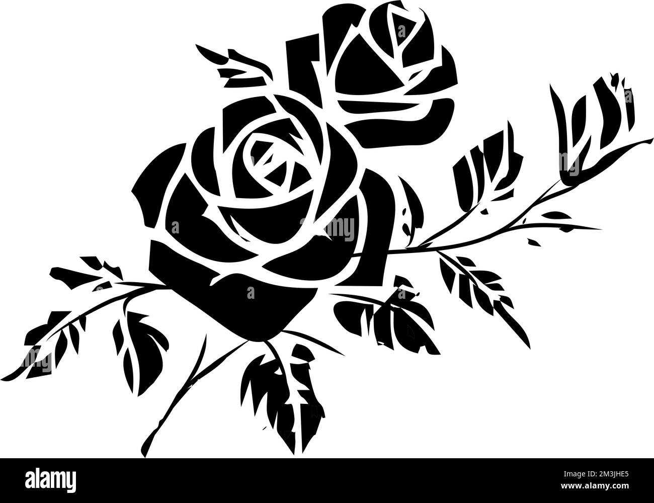 dessin de contour noir d'une vecca avec des roses en fleur sur un fond blanc, élément isolé, décor Banque D'Images