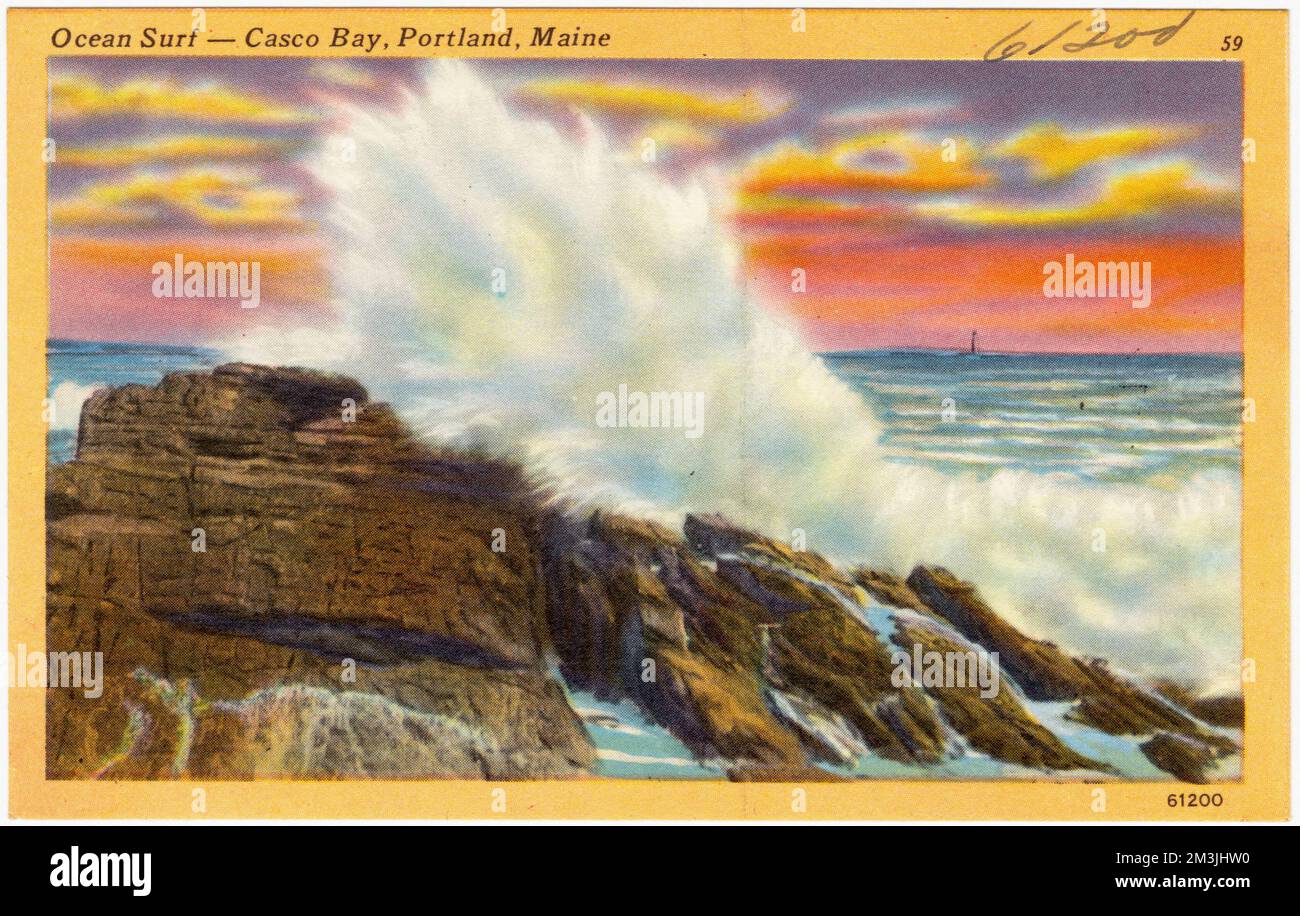 Ocean Surf -- Casco Bay, Portland, Maine , Mers, Tichnor Brothers Collection, Cartes postales des États-Unis Banque D'Images