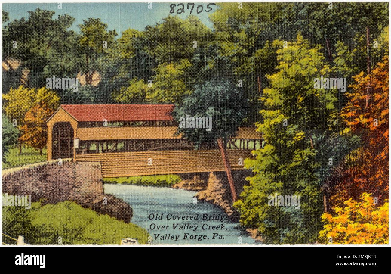 Ancien pont couvert, au-dessus de Valley Creek, Valley Forge, Pennsylvanie. , Bridges, Tichnor Brothers Collection, cartes postales des États-Unis Banque D'Images
