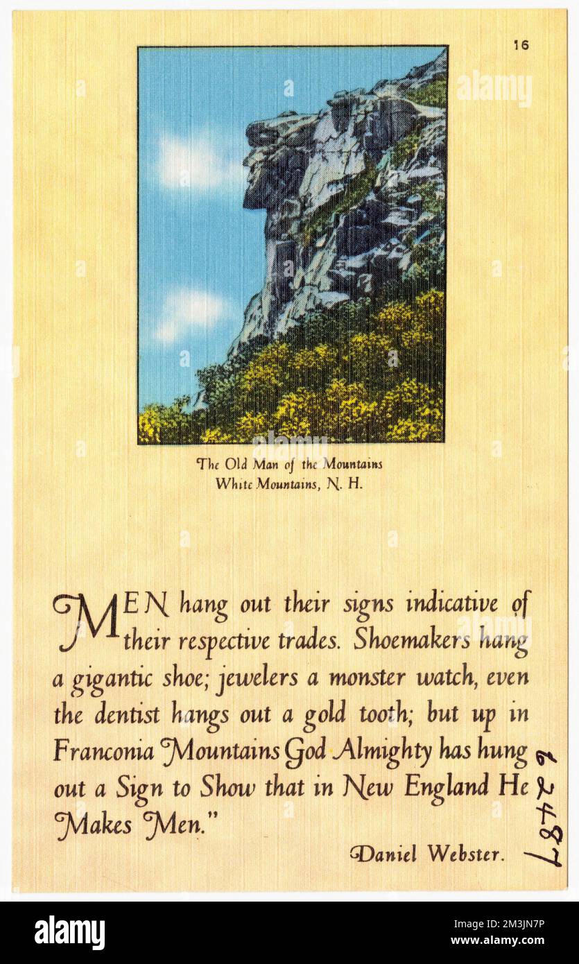 The Old Man of the Mountains, White Mountains, N.H. , Montagnes, Tichnor Brothers Collection, cartes postales des États-Unis Banque D'Images