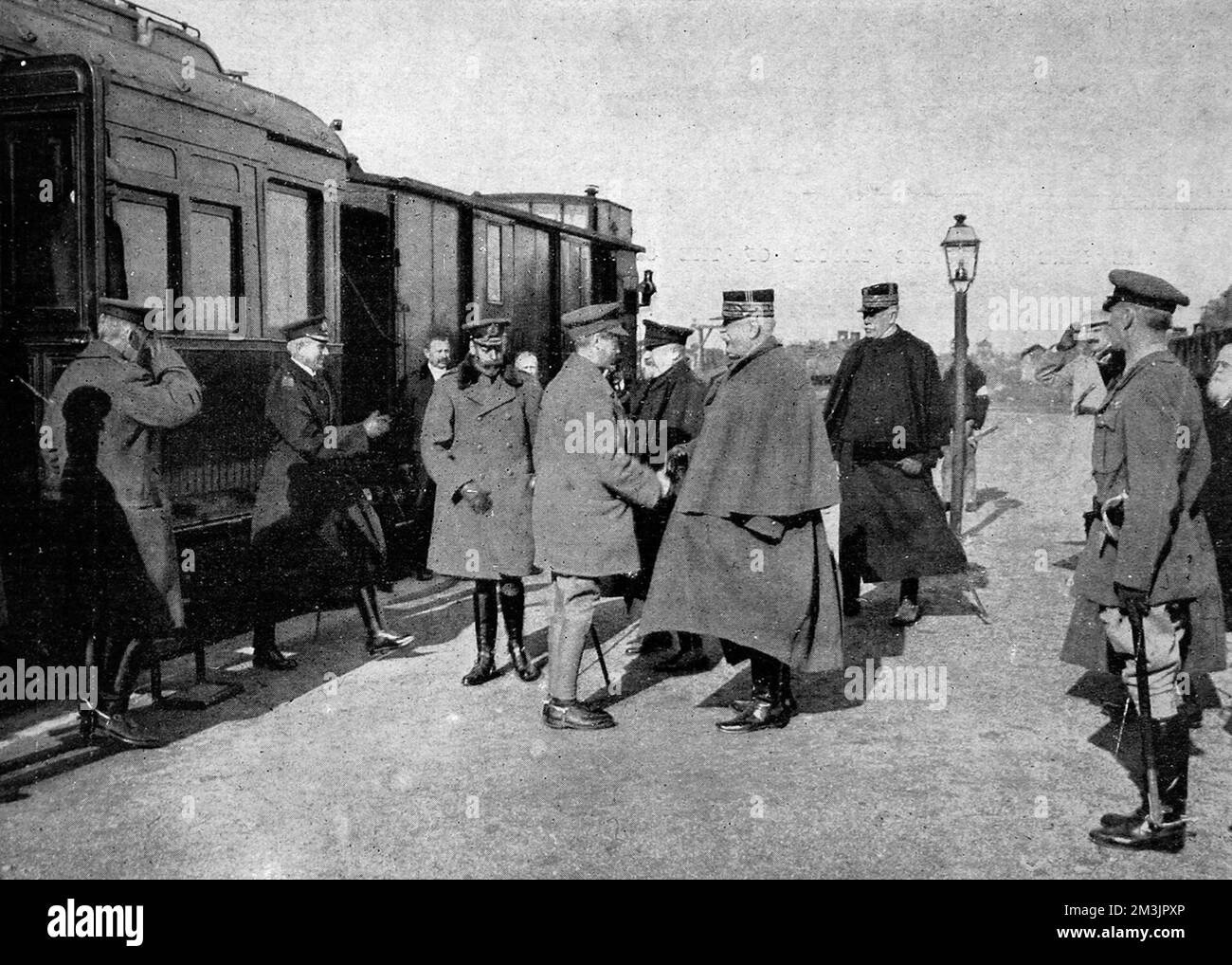 Joffre rencontre le roi et le prince de Galles. Banque D'Images