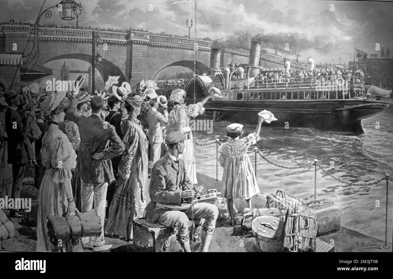 New Palace Steamer, le 'Koh-i-noor' quittant Old Swan Pier pour Margate. La sphère a qualifié le voyage de « voyage le long de la rivière qui apporte la santé aux Londoniens fatigués ». Date: 1906 Banque D'Images