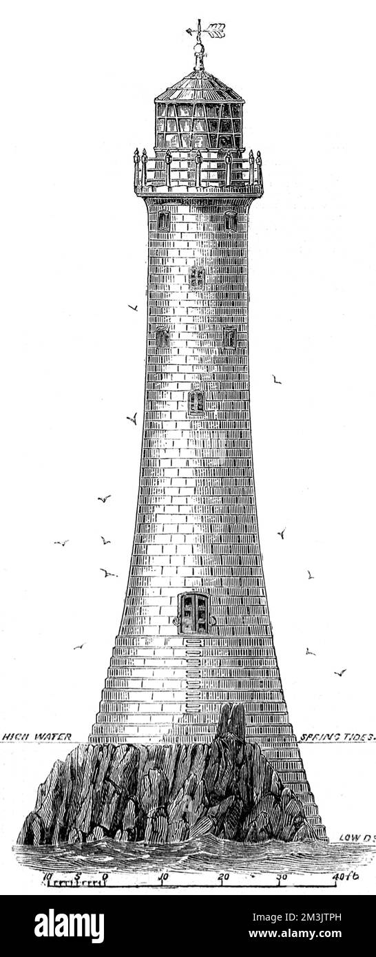 Phare de Bishop Rock, Scilly Isles 1858 Banque D'Images