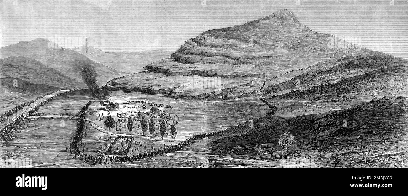 La scène de l'action, où 3 000 zulus attaqua le petit fort et l'hôpital à la dérive de Rorke. 140 soldats britanniques ont gardé le Zulus à distance. Date: 1879 Banque D'Images