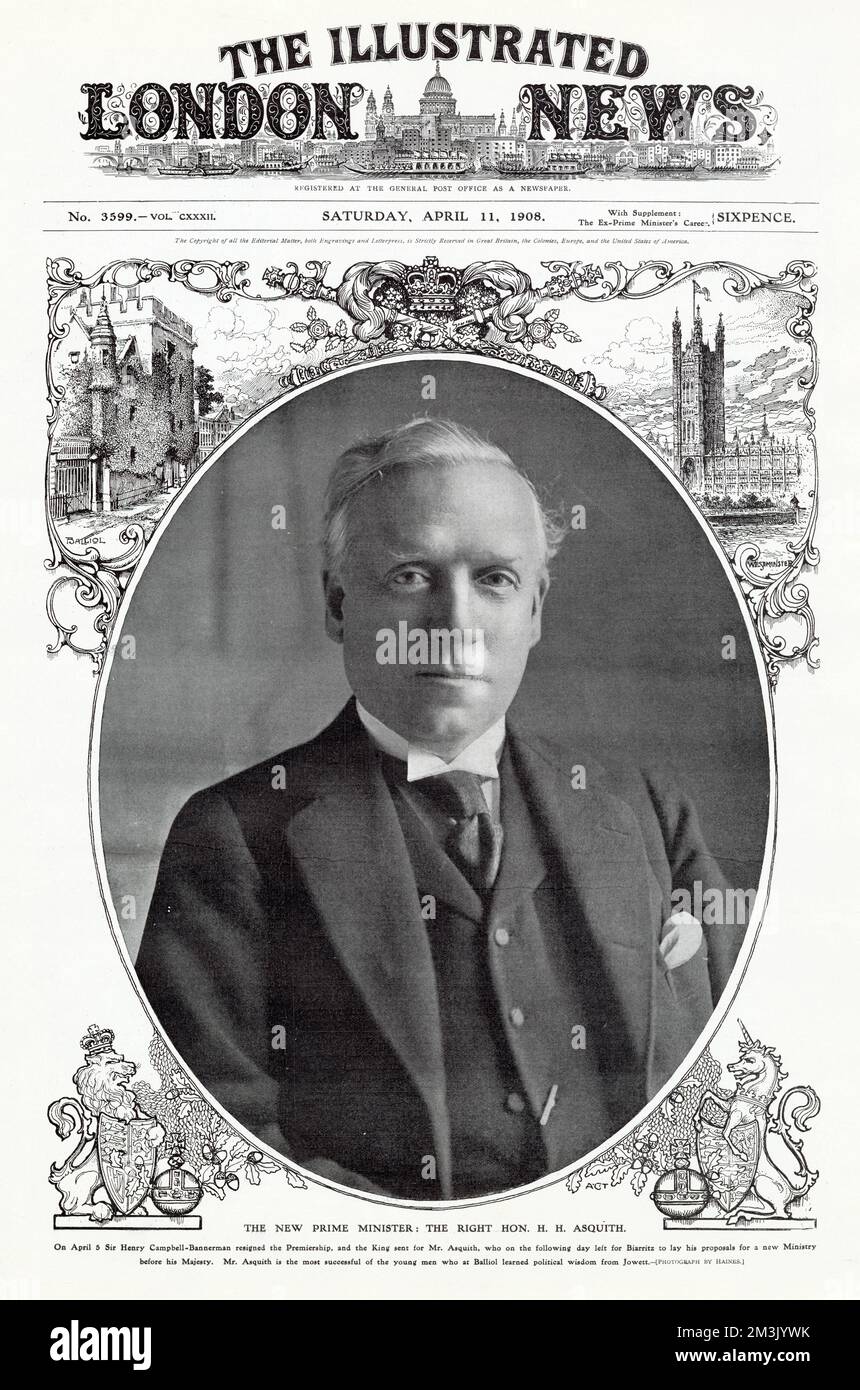 Herbert Henry Asquith, 1st comte d'Oxford et Asquith, KG, PC, KC, FRS (1852 - 1928), nouvel homme d'État britannique et homme politique libéral qui a été Premier ministre du Royaume-Uni de 1908 à 1916. Banque D'Images