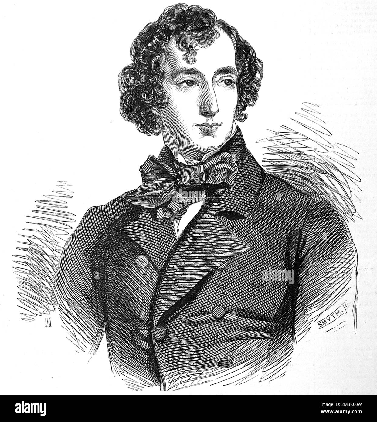 Portrait de Benjamin Disraeli (1804 - 1881), comte de Beaconsfield de 1st, gravé lorsqu'il était chancelier de l'Échiquier et chef de la Chambre basse dans l'Administration de Derby. Date: 1852 Banque D'Images