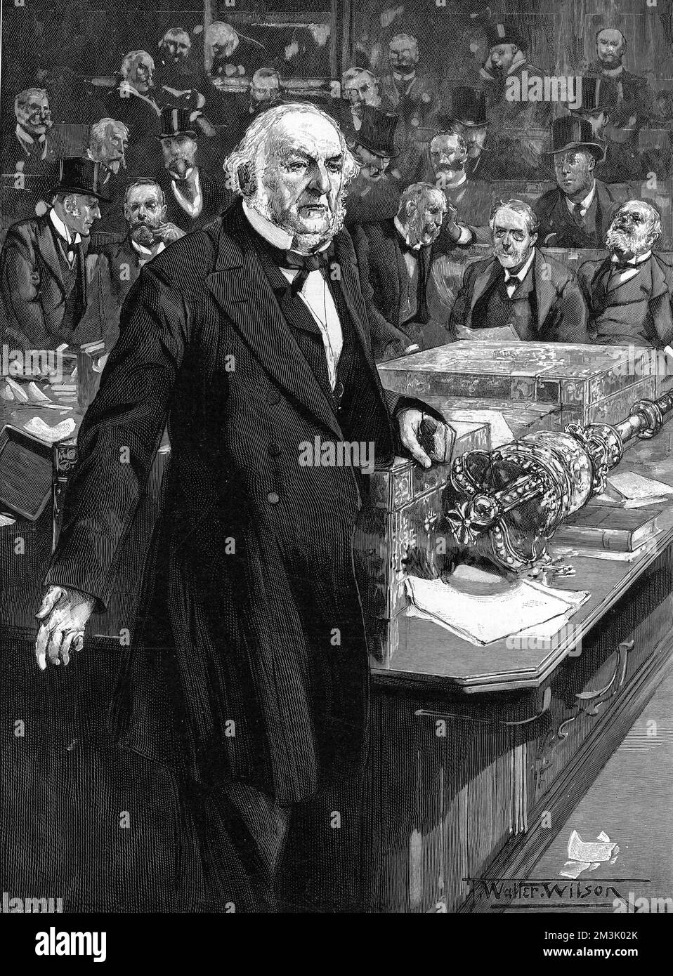 William Ewart Gladstone (1809 - 1898, qui a prononcé son dernier discours à la Chambre des communes en tant que premier ministre, le 1st mars 1894. Le discours portait sur les amendements au projet de loi des conseils paroissiaux. 1894 Banque D'Images