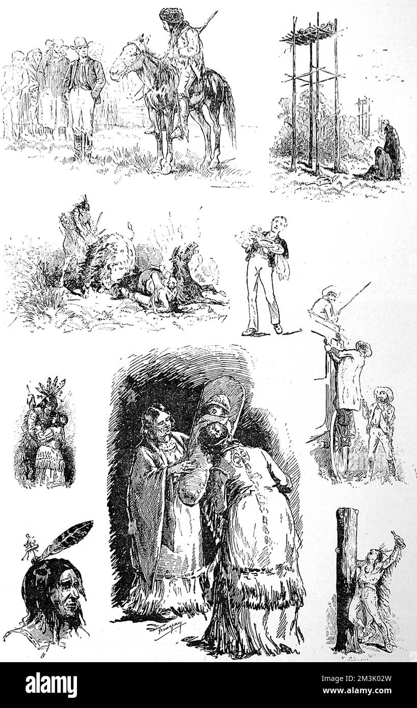 Diverses illustrations d'un livre sur la vie dans les Territoires de l'Ouest de l'Amérique du Nord. Date: 1889 Banque D'Images