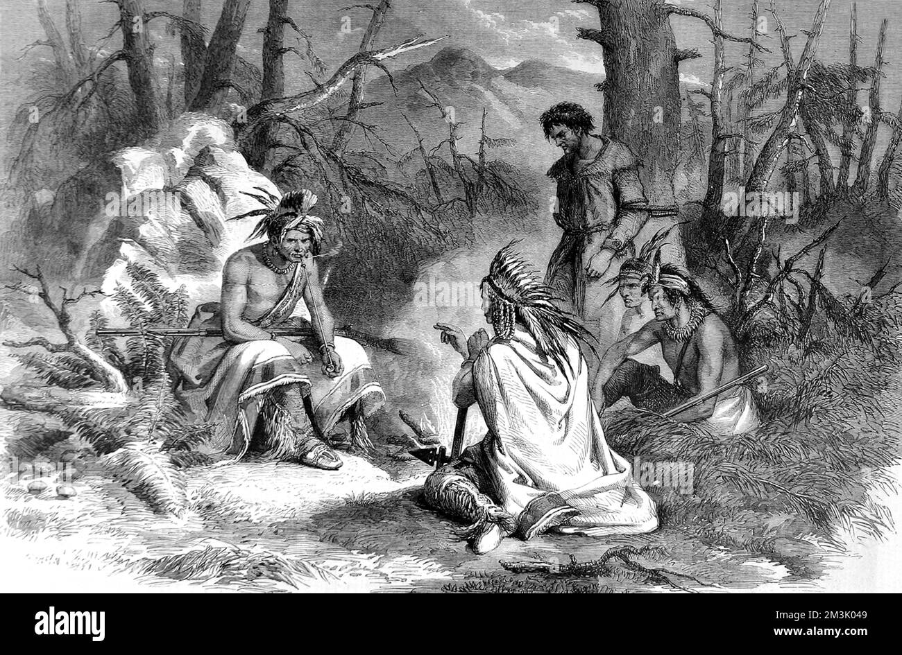 Amérindiens. Indiens d'Amérique du Nord tenant le conseil on Banque D'Images