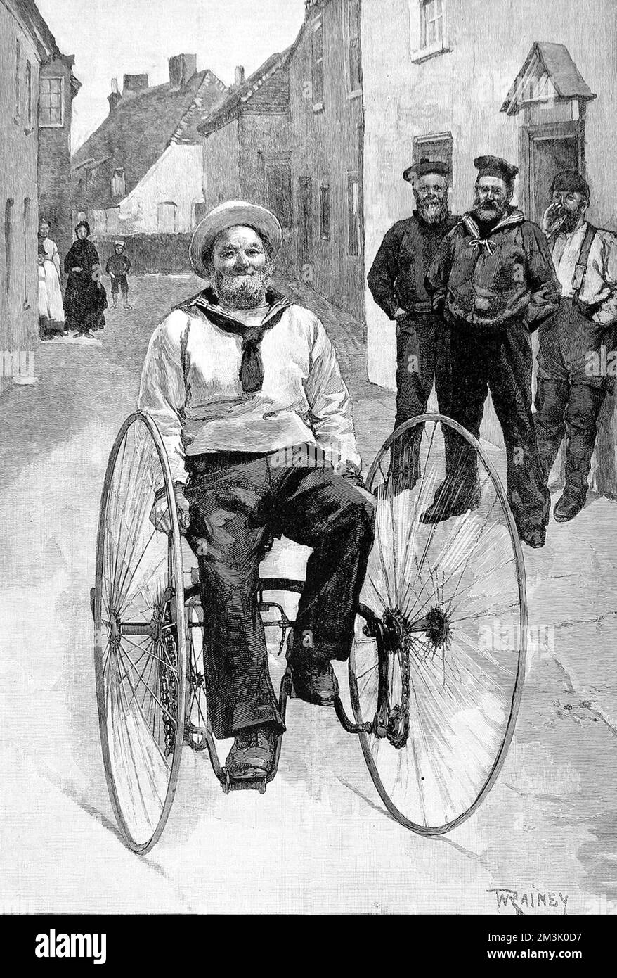Royal Navy Sailor sur un tricycle, 1891 Banque D'Images
