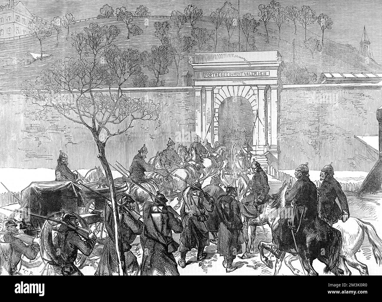 La prise de la forteresse française du Mont Valerien par les Prussiens, rendant inévitable la chute de Paris, pendant la guerre franco-prussienne de 1870-1. Banque D'Images