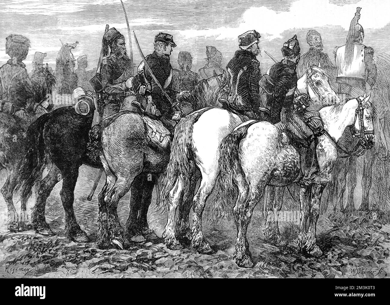 Un escadron de cavalerie du général Chanzy pendant la guerre franco-prussienne de 1870-1. Fin janvier 1871, le général Chanzy a été totalement vaincu par les Prussiens au Mans, perdant 10 000 hommes. Banque D'Images