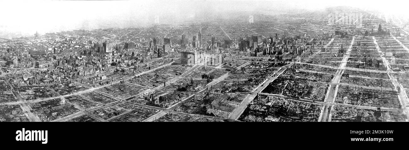 Panorama photographique de San Francisco après le tremblement de terre et le feu de 18 avril 1906. Les trois quarts de la ville ont été gâchis dans la catastrophe. Date: 1909 Banque D'Images