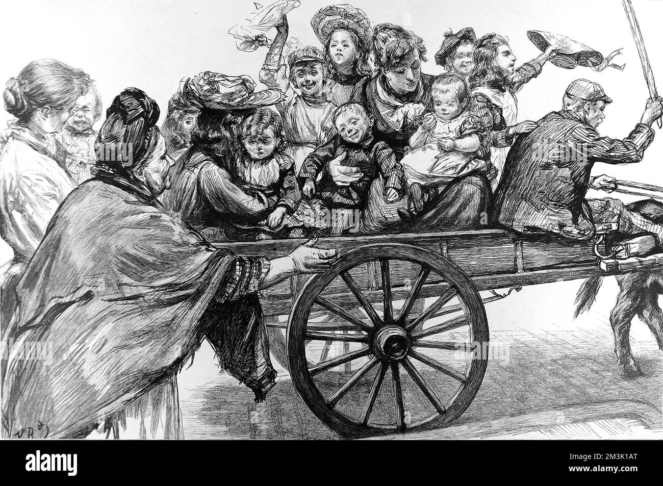 La famille londonienne se dirigeant vers la forêt d'Epping à bord d'un chariot à ânes pendant les vacances de WhitMonday. Date: 1893 Banque D'Images