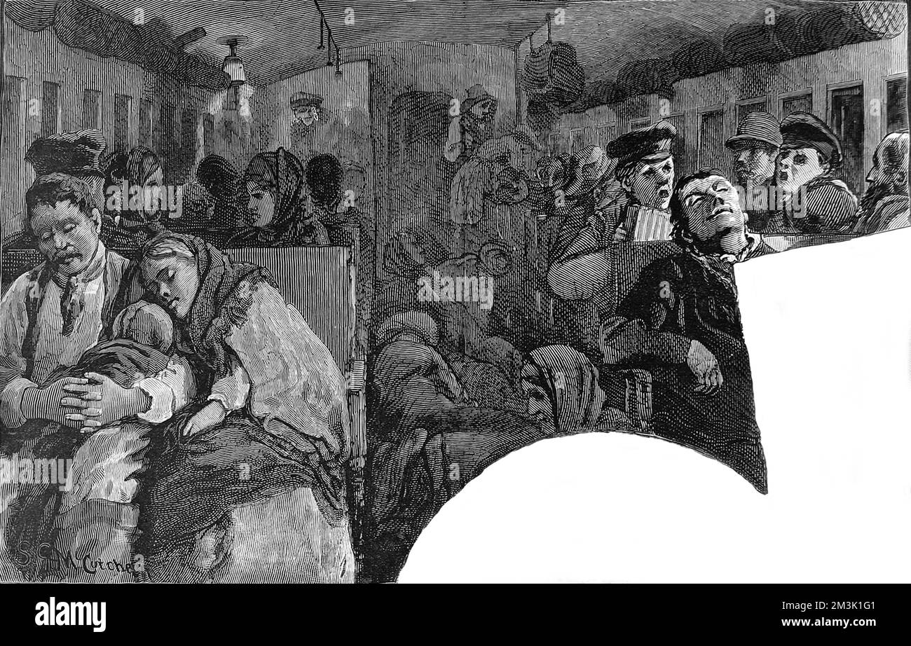 Immigrants dans un train pour le Mid-West, États-Unis, 1886. Banque D'Images