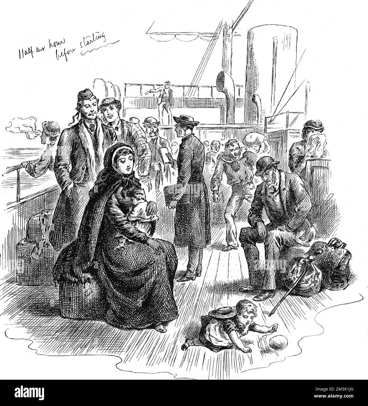 Passagers à bord d'un navire émigrant, 1884. Banque D'Images