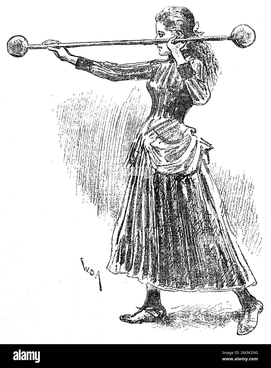 Femme effectuant un exercice de bar-cloche au gymnase de l'Institut chrétien polytechnique de Londres. 1888 Banque D'Images