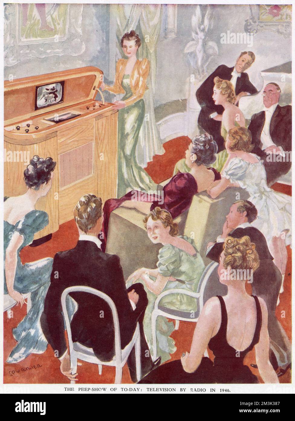 Les gens regardant la télévision à la maison, 1946 Banque D'Images