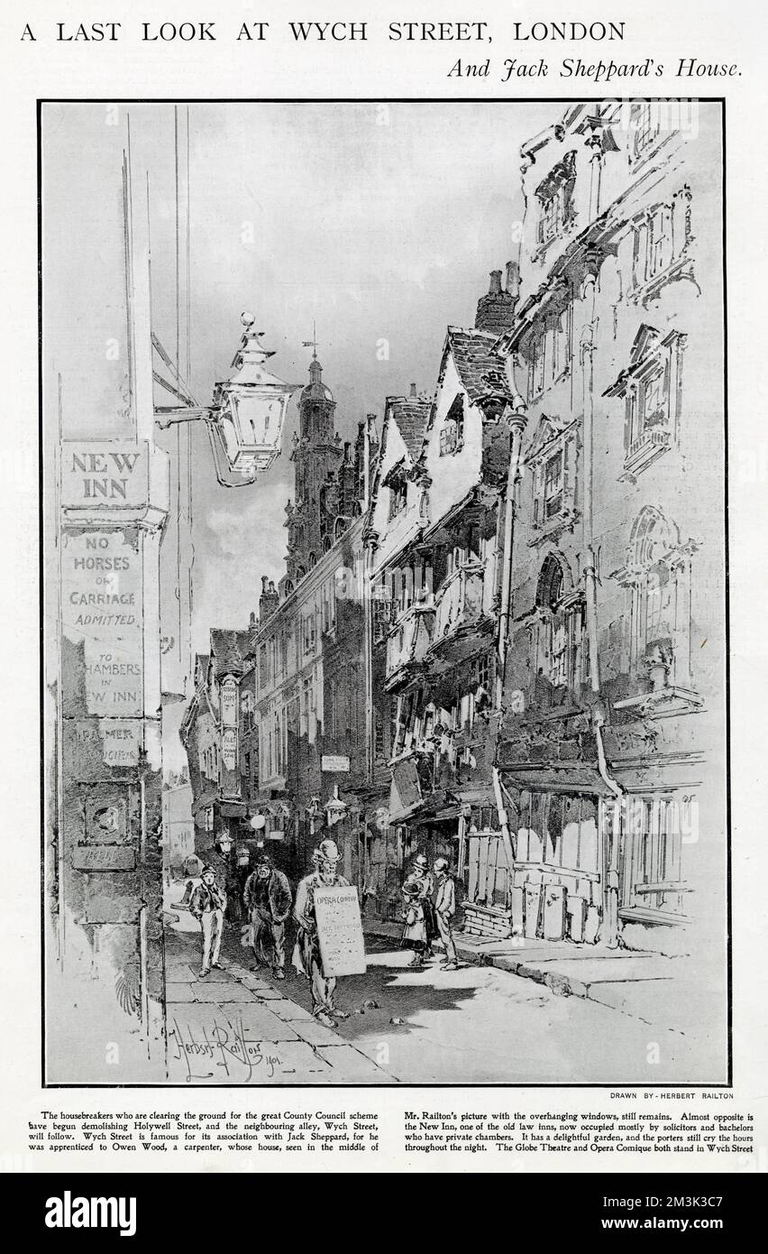 Wych Street, Londres, peu avant que la rue soit détruite au début du 20th siècle. Wych Street était célèbre pour son association avec Jack Sheppard. Banque D'Images