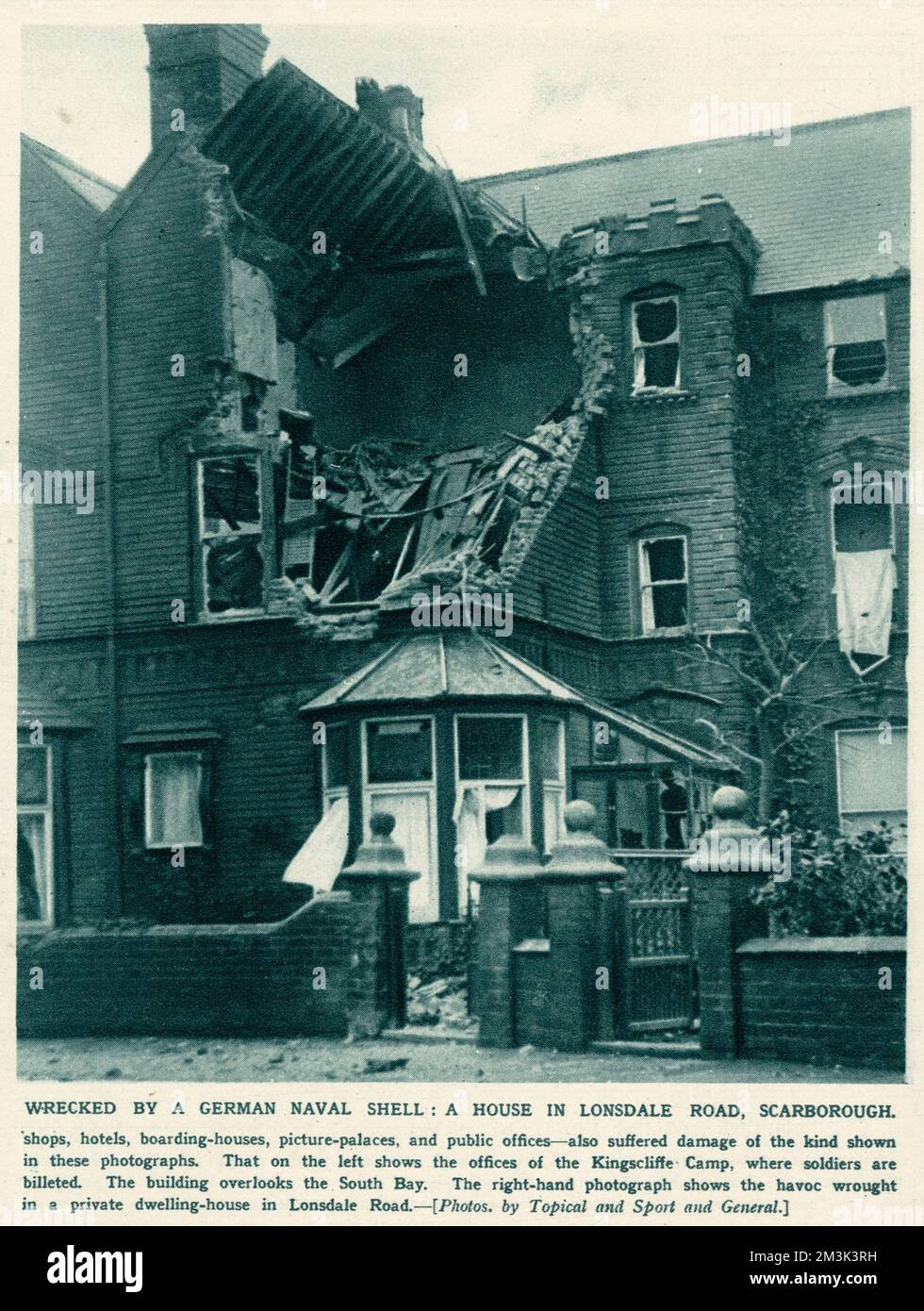 Bâtiment de Scarborough détruit par un obus naval allemand Banque D'Images