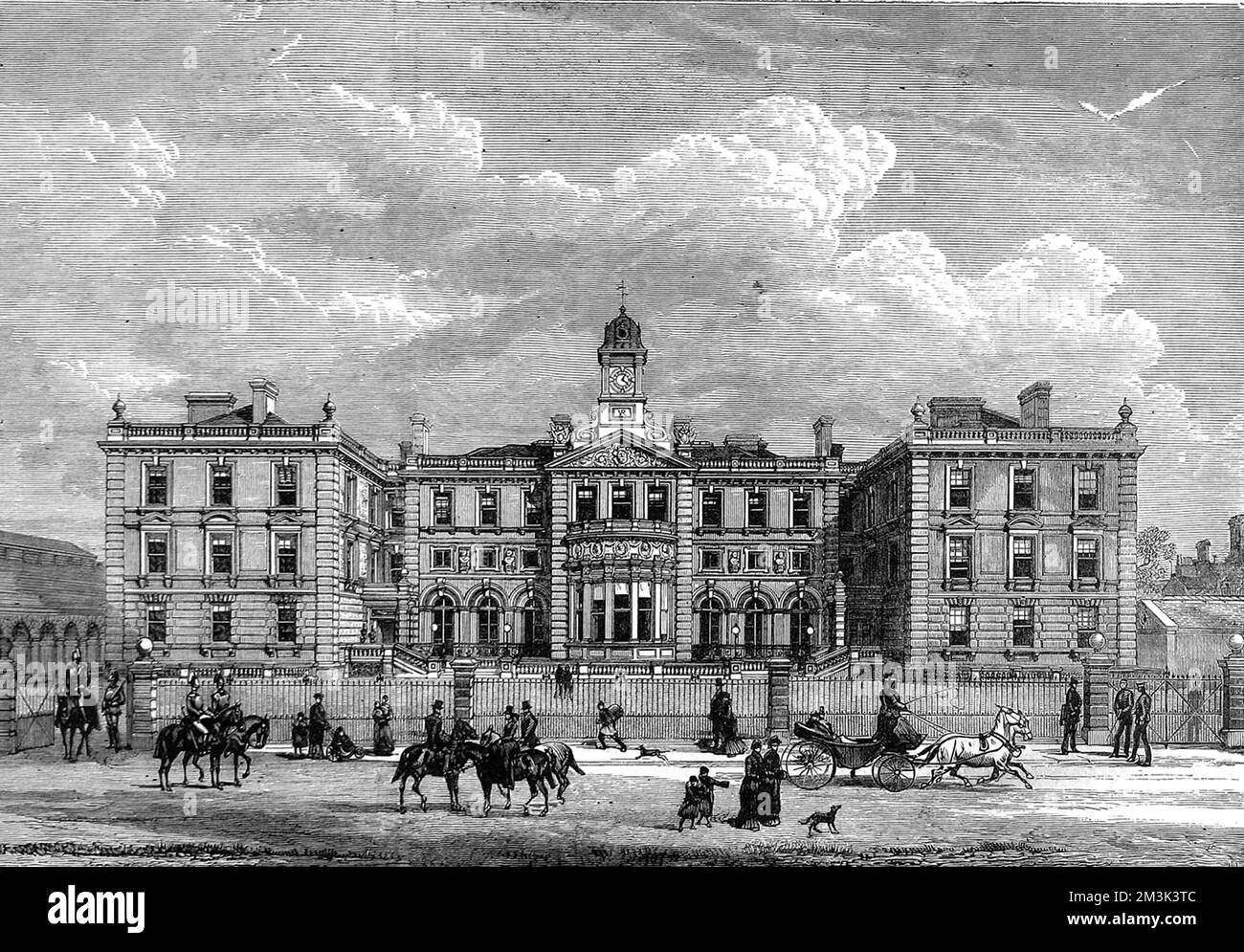 L'extérieur des quartiers d'officiers nouvellement construits, pour la cavalerie de la maison, à Knightsbridge, Londres, 1880. 1880 Banque D'Images
