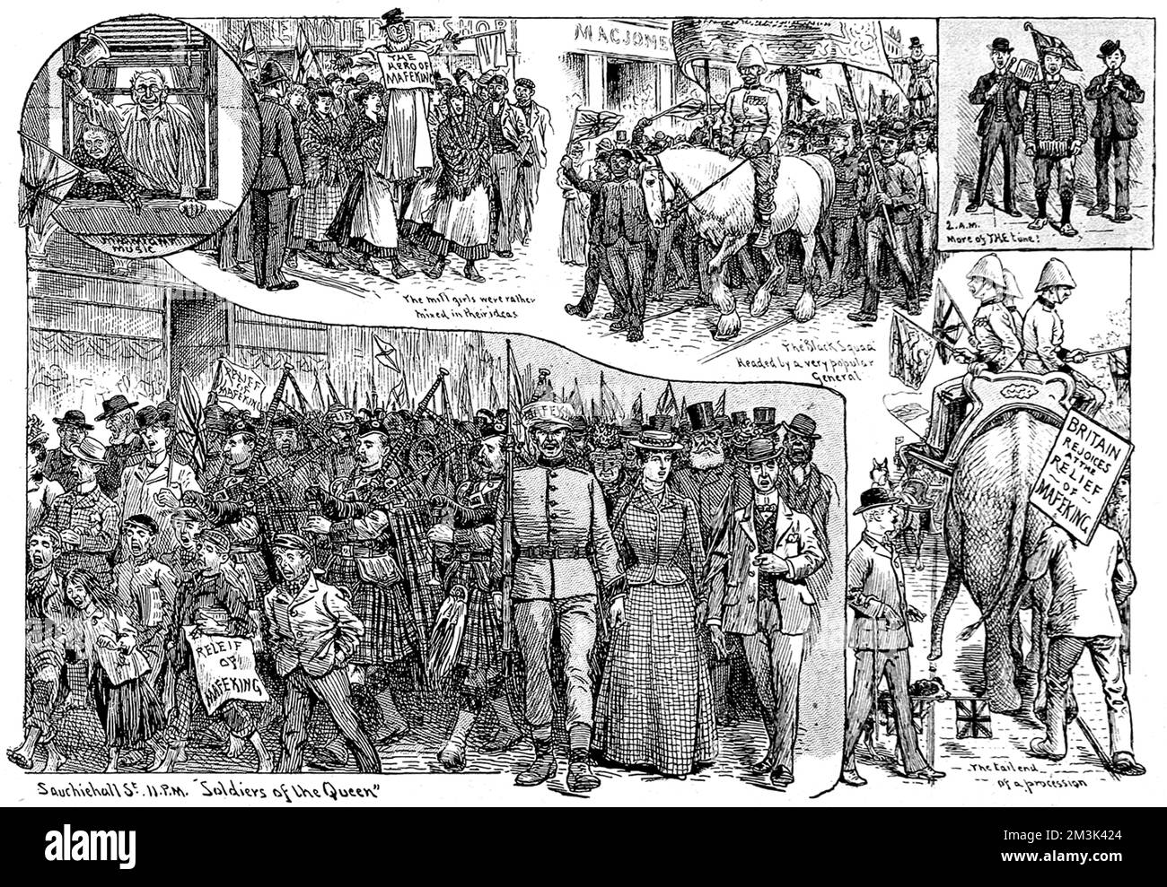 Série d'illustrations montrant les célébrations à Glasgow qui ont eu lieu lorsque la nouvelle du soulagement de Mafeking, pendant la guerre des Boers, a atteint la ville. Banque D'Images