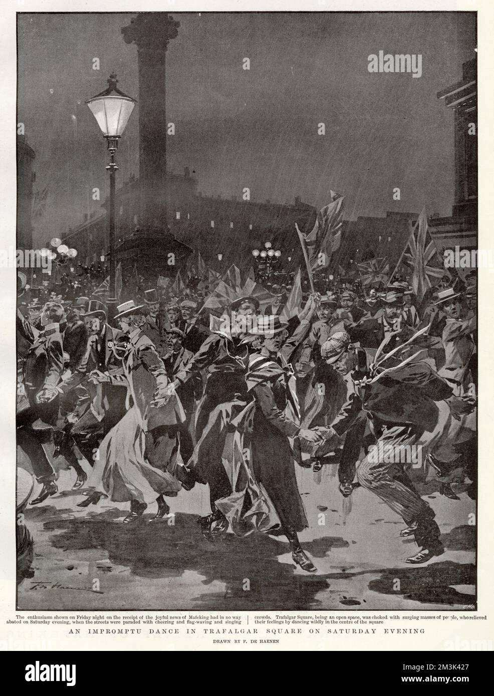 La foule, dansant à Trafalgar Square, célébrant les nouvelles du relief de Mafeking pendant la guerre des Boers. Banque D'Images
