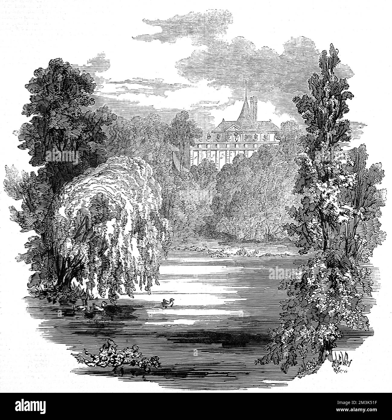 Le pavillon du lac et du jardin dans le parc de Buckingham Palace, Londres. 1846 Banque D'Images