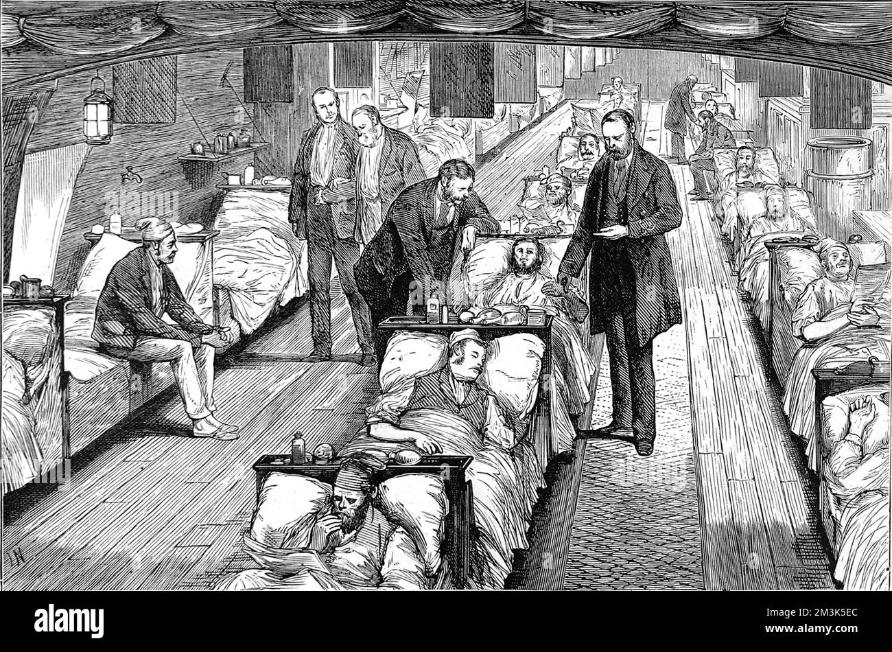 La guerre Ashanti (1873-74) - blessés à bord d'un navire-hôpital. Banque D'Images