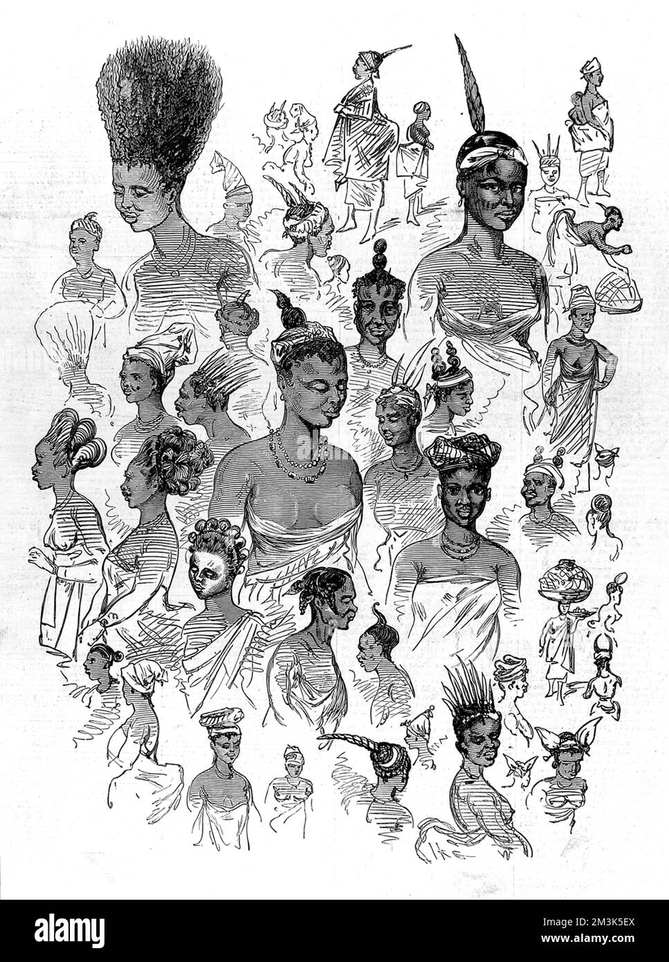 Mode féminin indigène au château de Cape Coast, garnison et siège des colonialistes britanniques jusqu'en 1877. Cette esquisse a été faite pendant la deuxième guerre d'Ashanti. La deuxième guerre d'Ashanti entre,1873-74, fut entre le roi Kofi Karikari, dirigeant des Ashanti (ou Asantehene), et les Britanniques. Tous deux tentaient de sécuriser la ville côtière d'Elmina sur la côte ouest de l'Afrique, également connue sous le nom de Gold Coast. Date: 1874 Banque D'Images