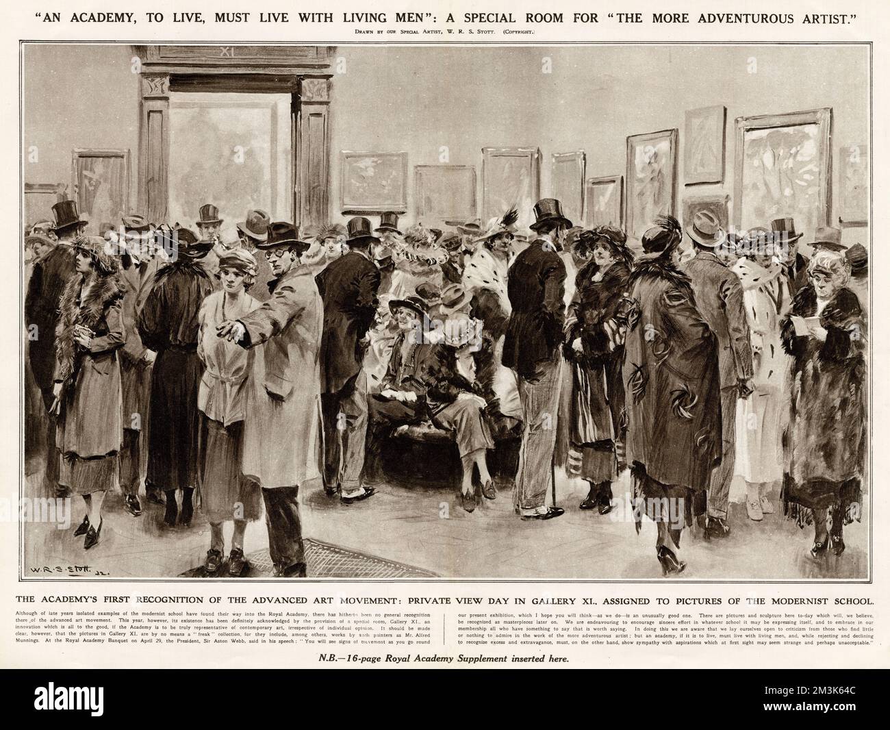 Foule de visiteurs à l'exposition Private View Day of the Royal Academy, Burlington House, Londres, 1922. C'était la scène de la Galerie XI qui, pour la première fois, avait été attribuée à des photos de l'École moderniste. 1922 Banque D'Images