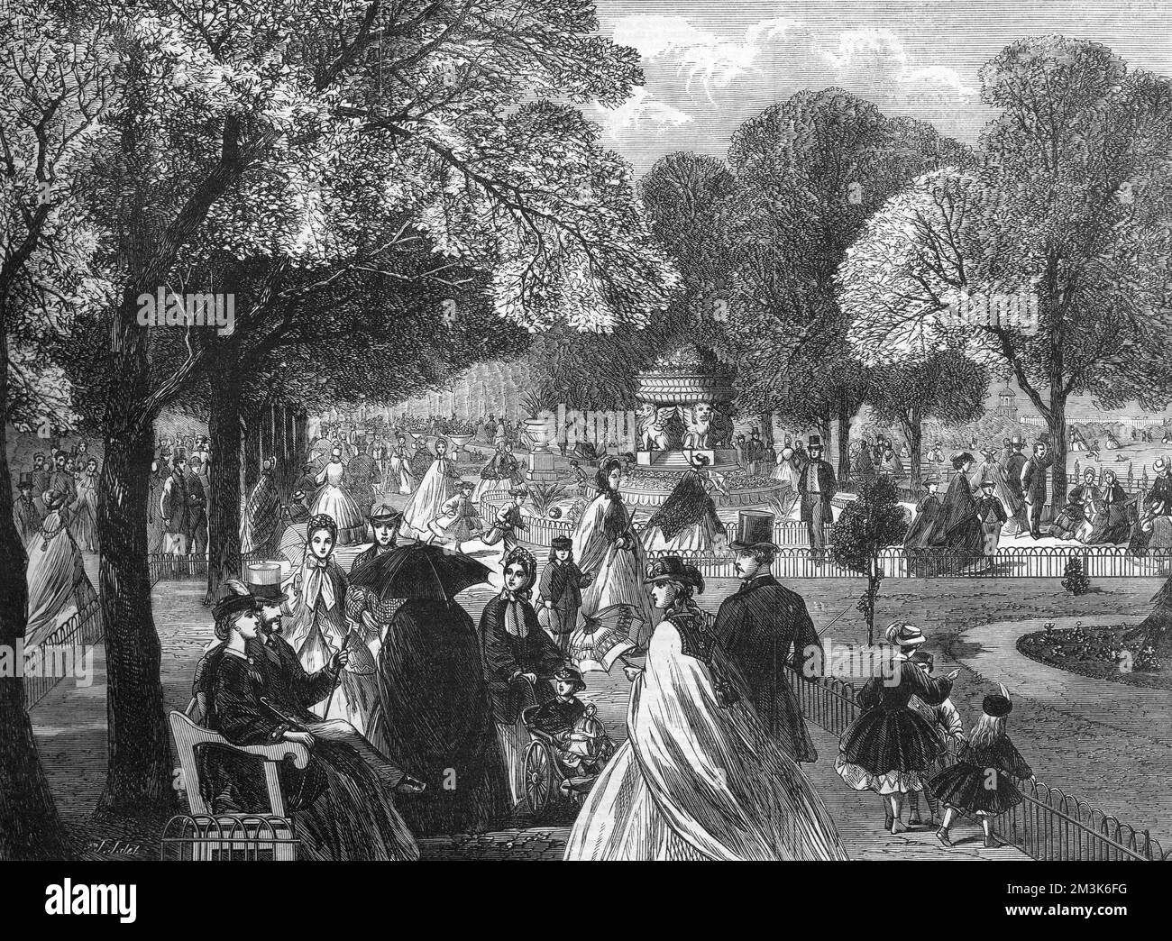 Les Londoniens de l'époque victorienne se promonaient en été à Regent's Park, Londres. 1863 Banque D'Images