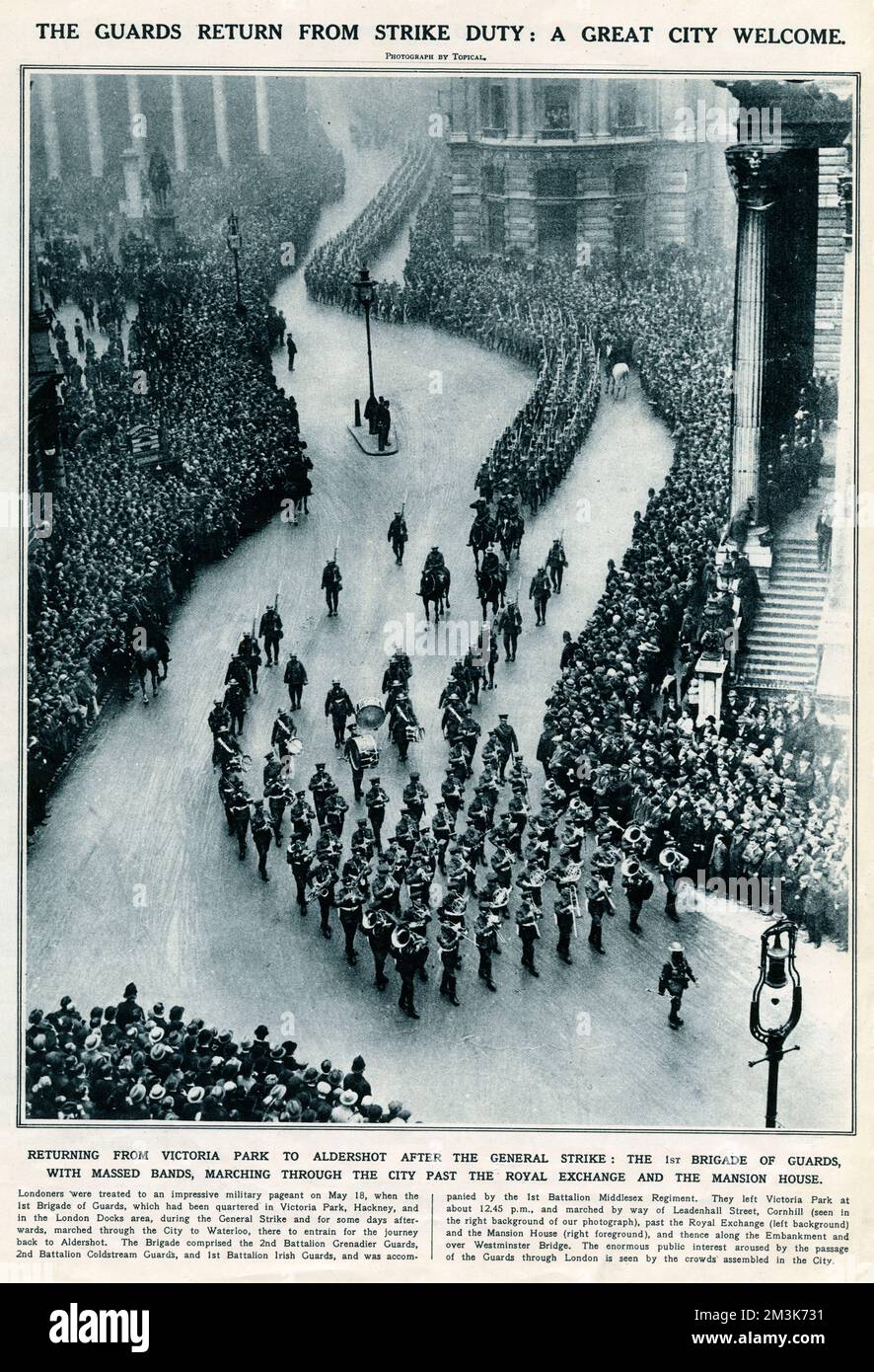 La grève générale - les gardes reviennent du service 1926 Banque D'Images