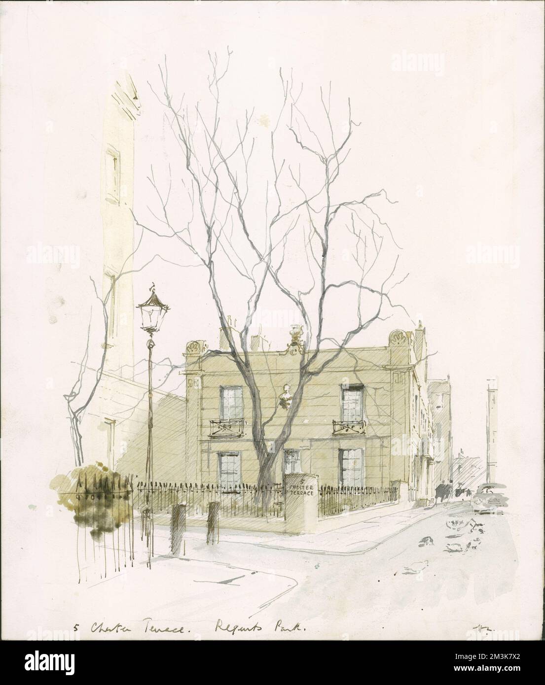 Aquarelle et peinture au stylo de la Chester Terrace, Regents Park, Londres. The Illustrated London News a présenté une longue série de peintures de l'architecture de Londres par Sir Hugh Maxwell Casson à la fin de 1960s et jusqu'en 1970s. Banque D'Images