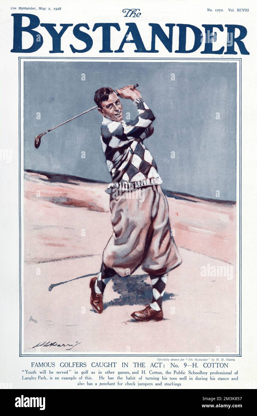 Golfeur péf Henry Cotton, 1907- 1987. Henry Cotton est devenu golfeur professionnel à 17 ans, il a gagné l'Open britannique trois fois dans sa carrière. Pendant la Seconde Guerre mondiale, il a organisé des matchs de golf à l'aide de la Croix-Rouge. Il était connu pour être un personnage flamboyant, avec un amour pour les choses plus fines dans la vie. Avant sa mort en 1988, il accepta une naissance de chevalier qui fut décernée le jour de sa mort. Date: 1928 Banque D'Images