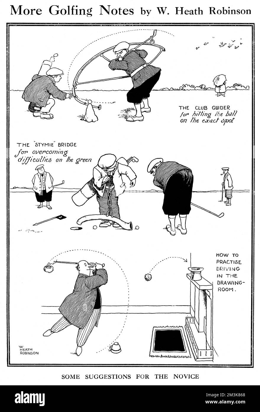 Quelques suggestions pour le novice. Illustrations montrant différents appareils pour aider les golfeurs. 1922 Banque D'Images