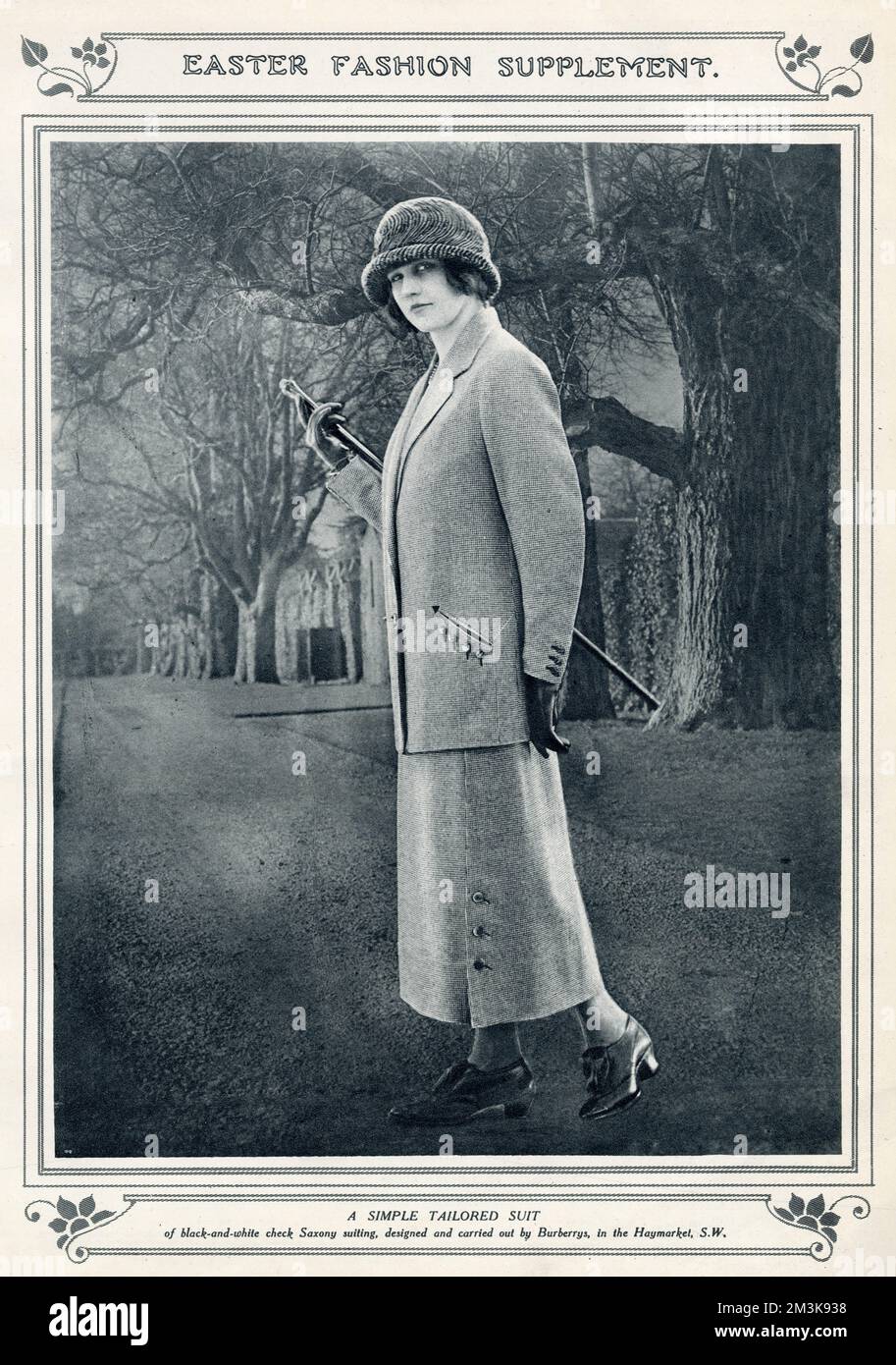 Costume simple sur mesure en noir et blanc à carreaux Saxe suitting, conçu et réalisé par Burberrys à Haymarket. Date: 1924 Banque D'Images