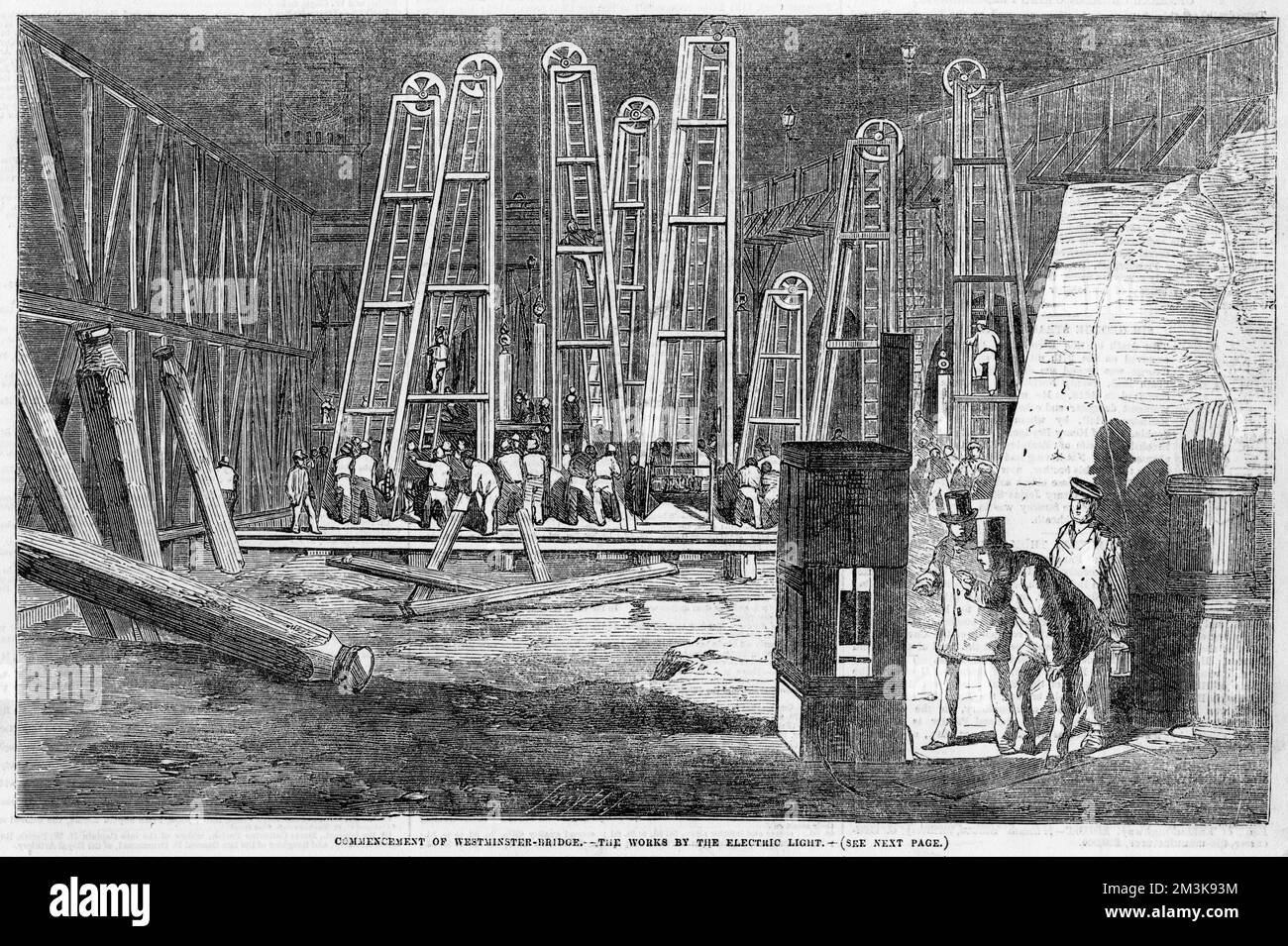 Construction du nouveau pont Westminster 1855 Banque D'Images