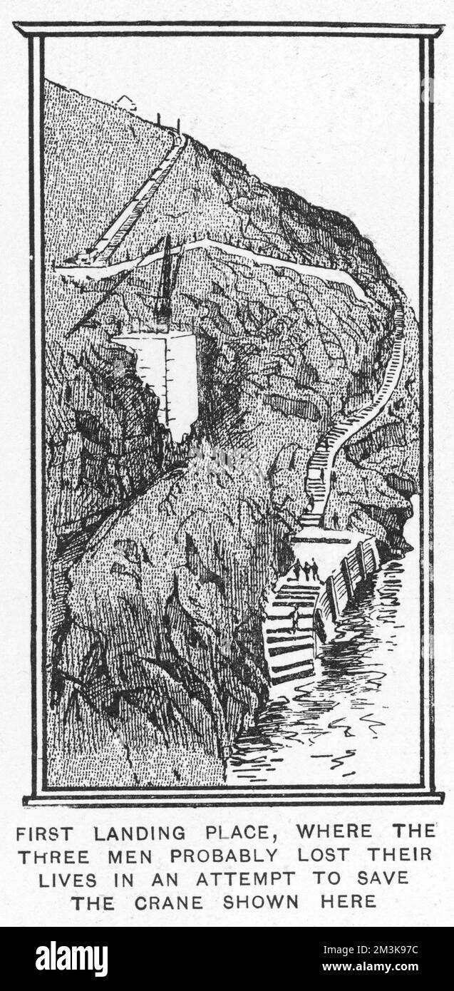 Le premier lieu d'atterrissage près du phare des îles Flannos dans les Hébrides extérieures où trois gardiens de phare ont mystérieusement disparu en décembre 1900. 19 janvier 1901 Banque D'Images