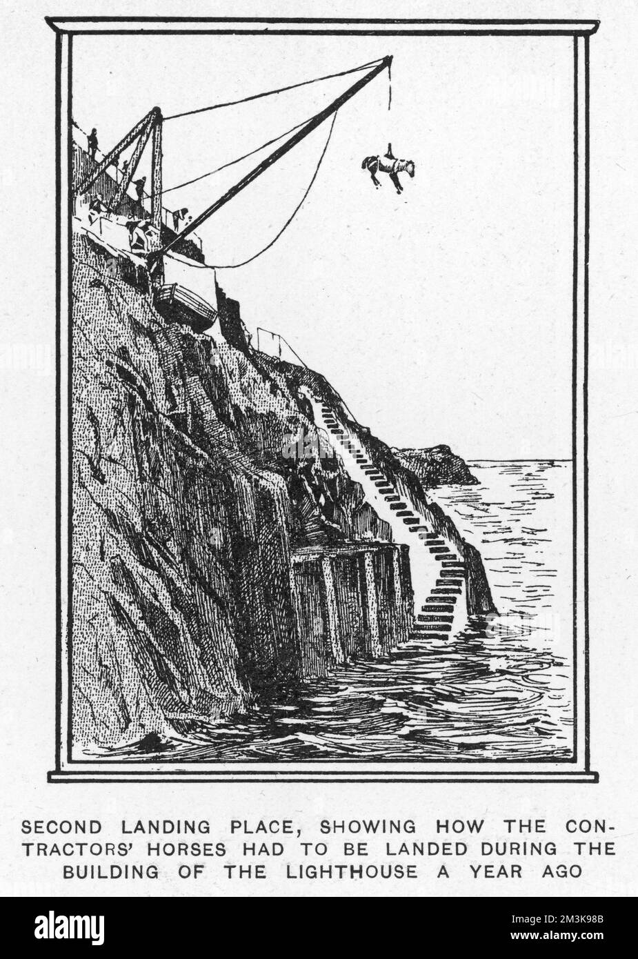 Impression de la deuxième place d'atterrissage sur les îles Flannos isolées où trois gardiens de phare ont mystérieusement disparu en décembre 1900. Date : 19 janvier 1901 Banque D'Images