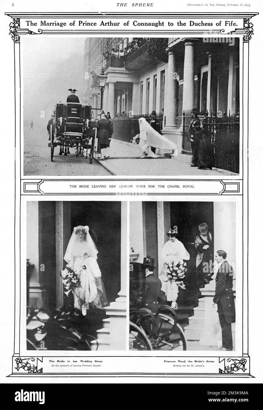 Alexandra, duchesse de Fife, quitte sa maison de Londres à Portman Square le jour de son mariage avec son second cousin, le prince Arthur de Connaught. 1883 - 1938 Banque D'Images