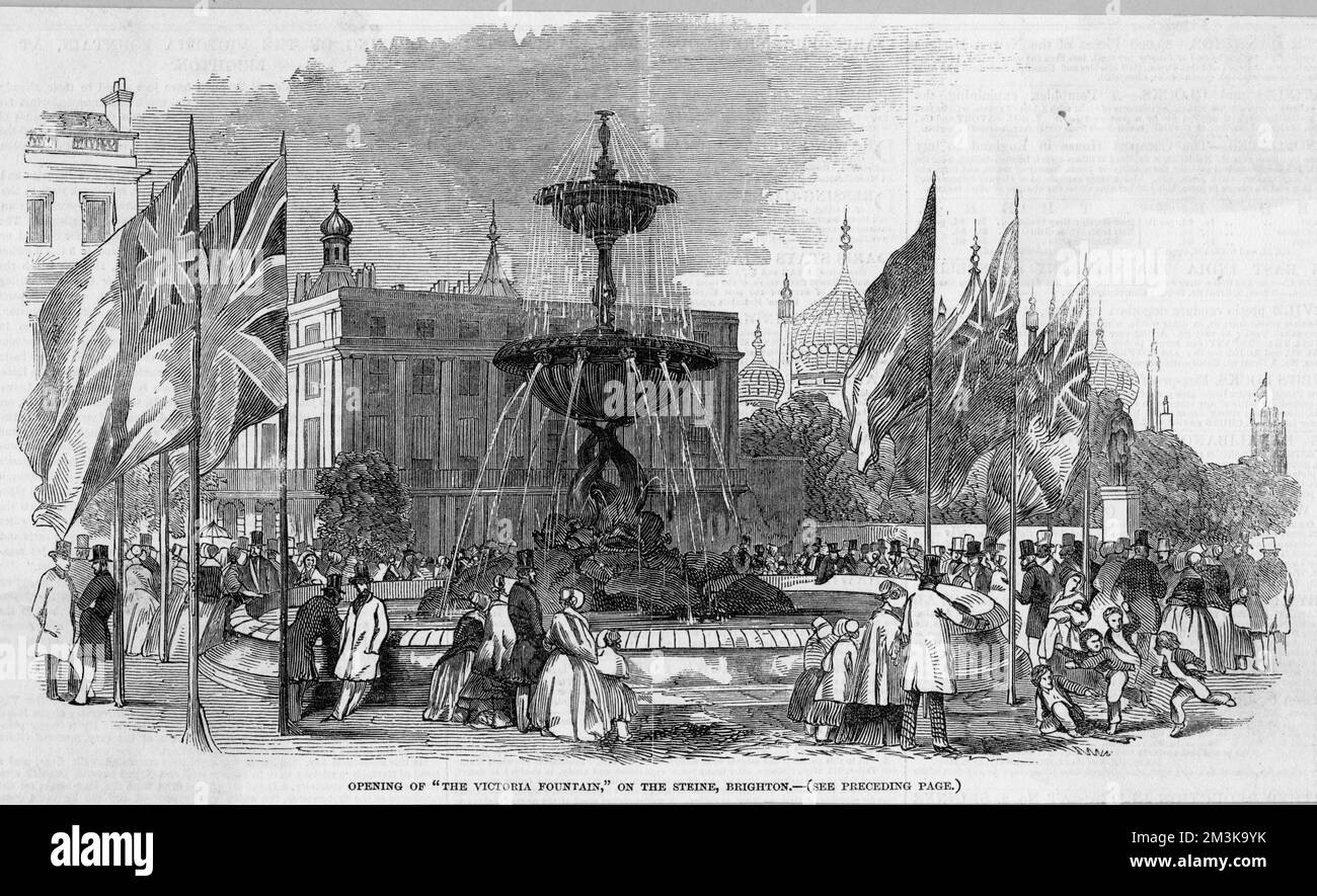 Une nouvelle fontaine est érigée sur la Steine à Brighton, dans le Sussex, et dans un moment d'inspiration saisissant, on décide de la nommer la fontaine « Victoria ». 1846 Banque D'Images