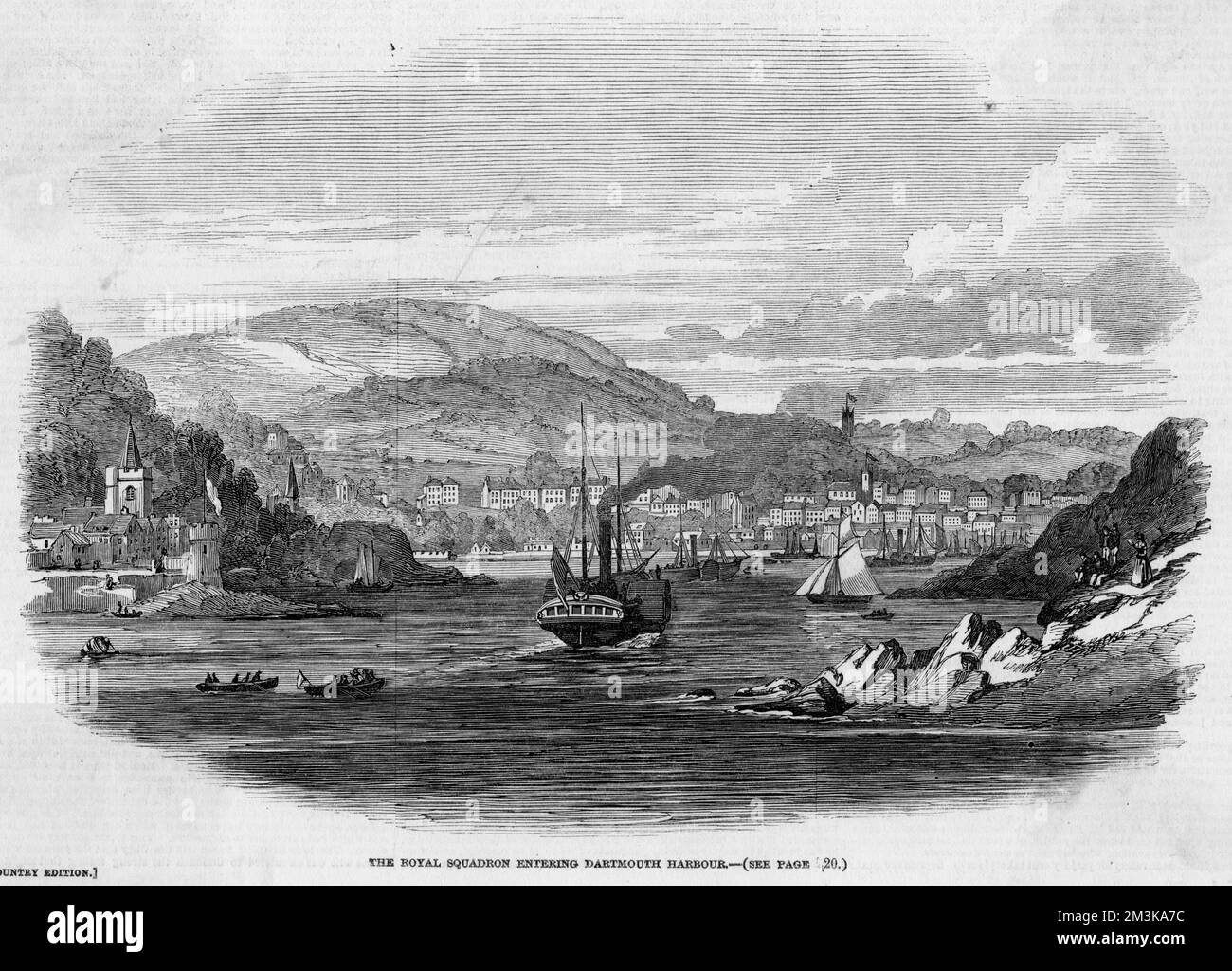 Victoria et Albert visitent Dartmouth, Devon : l'escadron royal entre dans le port. Date: 1847 Banque D'Images