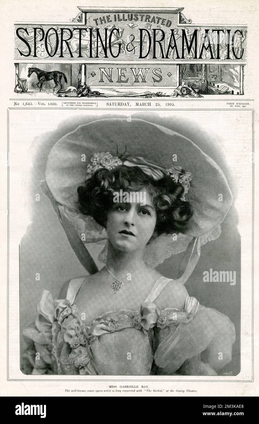 Gabrielle Ray (1883 - 1973), était une actrice, danseuse et chanteuse de scène anglaise, plus connue pour ses rôles dans les comédies musicales édouardiennes. Apparaissant dans 'l'Orchid', au théâtre Gaiety. Date: 1905 Banque D'Images