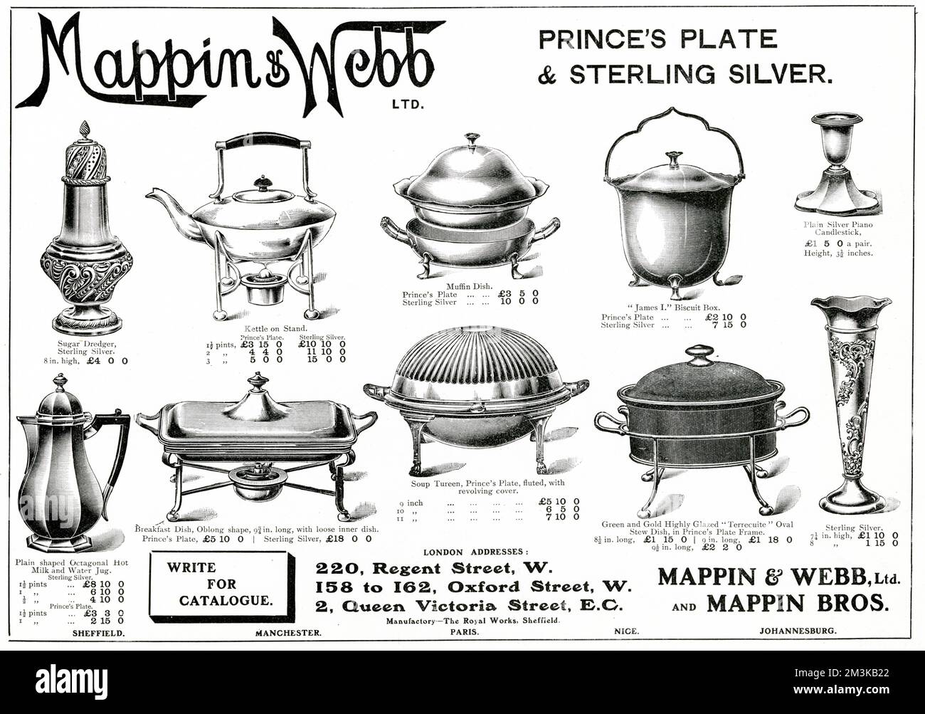 Sélection d'assiettes et d'objets en argent sterling de Prince en 1907. Banque D'Images
