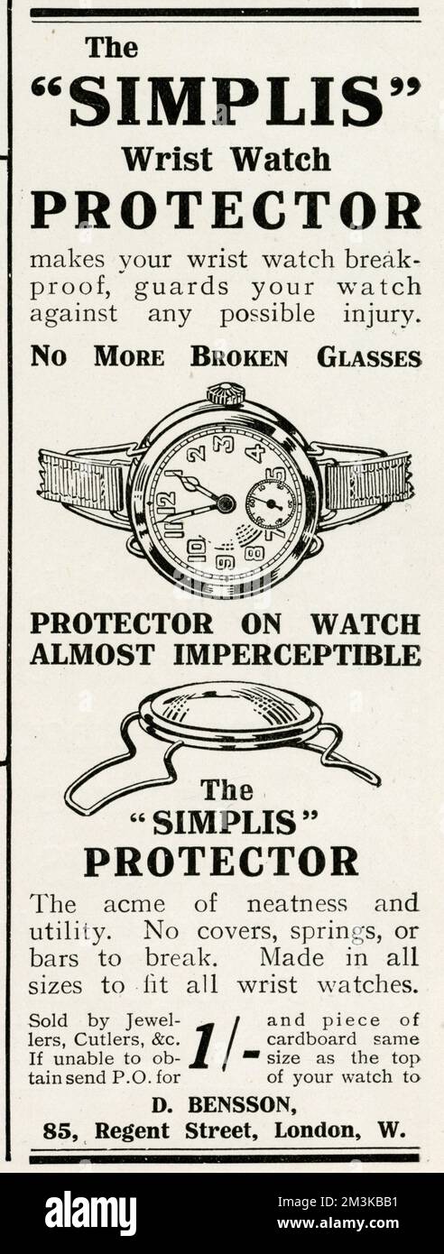 Publicité pour D. Bensson protection de montre-bracelet 1916 Banque D'Images