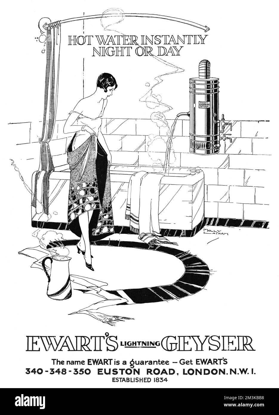 Annonce pour Ewart's Geyser Hot Water 1926 Banque D'Images
