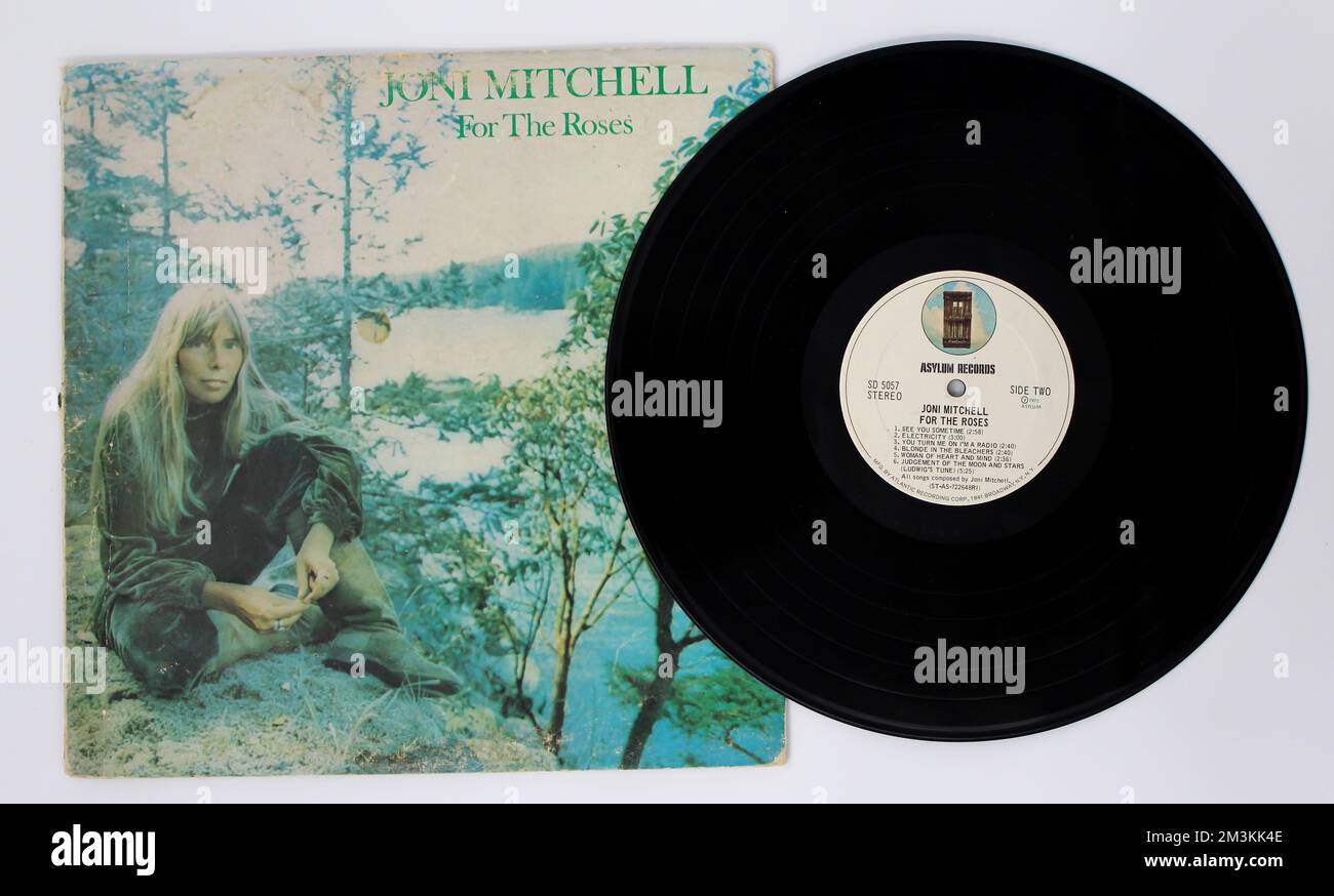 Folk, rock, jazz et pop artiste Joni Mitchell album de musique sur vinyle disque LP. Intitulé : pour la couverture de l'album Roses Banque D'Images